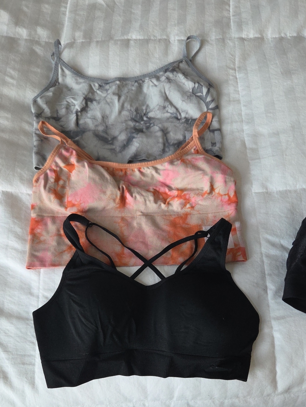 PINK Victoria's Secret Trio: Black, Gray Marble & Peach Tie-Dye Bralettes